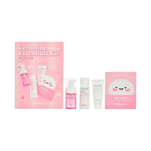 TONYMOLY Wonder Ceramide Mochi Essentials 4-Piece Skincare Set ? Travel Toner, Cleanser, Cream & Eye Patches, Hydrating Korean Skincare Kit