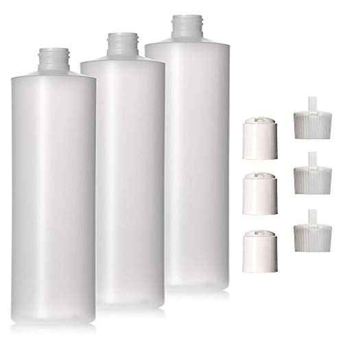 8oz Natural Color HDPE Squeeze Bottles with Disc Cap and Squirt Cap (3 Pack) (8oz)