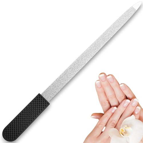 Professional Sapphire Black Nail File ? 6.7" Stainless Steel, Double-Sided Metal File, Ergonomic Non-Slip Handle, for Natural, Gel, Acrylic Nails, Manicure & Pedicure Tool