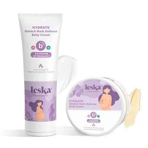 Leska Maternity Cream 2-Pack | STAGE B: HYDRATE Stretch Mark Defense Belly Cream & Butter (Pregnancy Months 6-9) | Part of a Complete 3 Part Pregnancy Skin Care System (4-4.93oz)
