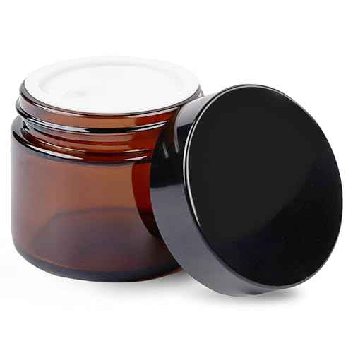 TUZAZO 2 Oz Thick Amber Round Glass Jars with Inner Lids and Black Lids, 12 Pack Small Empty Candle Making Jars/Cosmetic Containers for Lotions, Creams, Body Butters, Essential oil Beauty Products