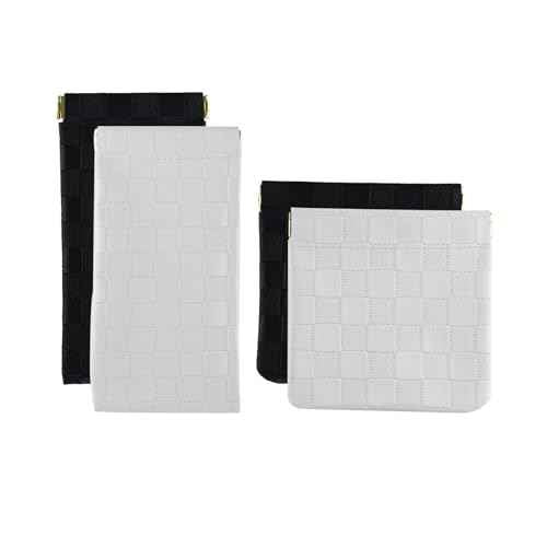 4 PCS Mini Leather Pocket Cosmetic Bag, Small Makeup Bags for Purse, Checkered Purse Self-closing Coin Lipstick Pouch for Women & Girls(White, Black)
