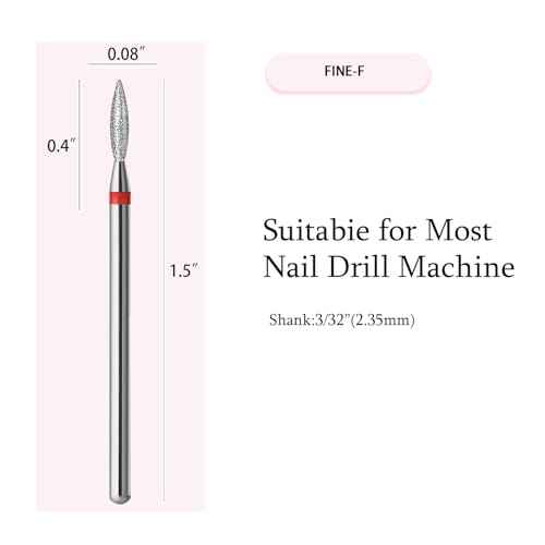 10pcs Diamond Flame Cuticle Drill Bits Set, Professional Cuticle Nail Drill Bits for Dead Skin 3/32'' Nails Dry Manicure Pedicure Shape Remove Nail Salon Tools(Fine-F)
