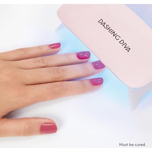 Dashing Diva Glaze Nail Starter Kit - Magenta Madness - Long Lasting, Chip Resistant, Semi-Cured Gel Nail Strips - 7-Piece Manicure Set with 32 Strips and Mini LED Lamp