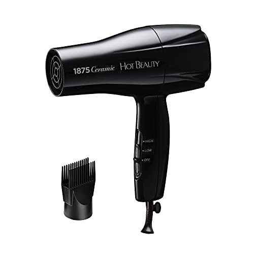 1875 Ceramic Hair Dryer, Powerful Fast Drying, Multi-Setting with Comb Attachment, Additional Detangler Included, Slide Bar Switch, Compact for Home & Travel (Black)