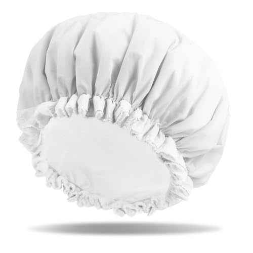 Giantree Shower Caps for Women, Reusable Terry Cloth Lined Shower Cap Double Layer, Reusable Waterproof Elastic Band Hair Cap for All Hair Lengths Bath Caps for Women Spa Home Salon Use(White)