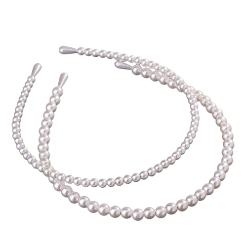 2 Pack Pearl Headbands for Women ? Simple Design Hair Accessories for Wedding, Party, Bridal, Birthday Gift