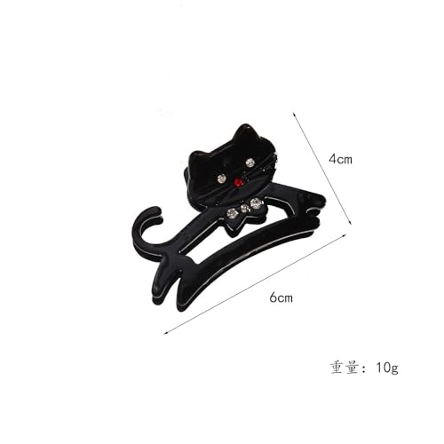 1pcs Cute Cat Hair Claw Clips With Rhinestone Design - Black Barrettes for Thick and Thin Hair - Medium Acrylic Accessories for Women - Autumn Winter Decoration