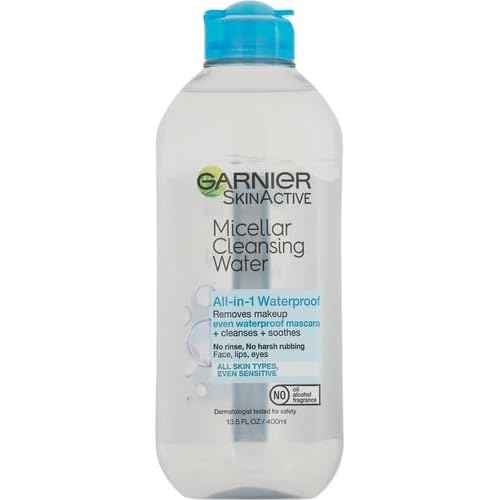 Garnier Micellar Water For Waterproof Makeup, Hydrating Facial Cleanser & Makeup Remover, Suitable for Sensitive Skin, Vegan, Cruelty Free, 13.5 Fl Oz (400mL), 1 Count