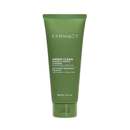 Farmacy Foaming Face Wash for Oily Skin - Whipped Greens Oil-Free Gentle Facial Cleanser + Exfoliator - Infused with Green Clay to Remove Impurities, Control Oil + Maintain Skin Hydration (150ml)