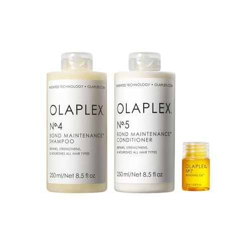 Olaplex Wash and Shine Hair Kit: No. 4, 5, 7, Shampoo & Conditioner Set to Cleanse, Hydrate, & Control Frizz Up to 72 Hours, Bonding Oil for Shine & Protect, For All Hair Types