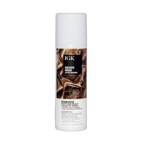 IGK NEVER MISS Root & Scalp Touch-Up Spray ? Light Brown | Temporary Gray Root Concealer for Thinning Hair | Waterproof, Sweat-Resistant, No Flaking | With Biotin, Rosemary & Squalane | 2oz