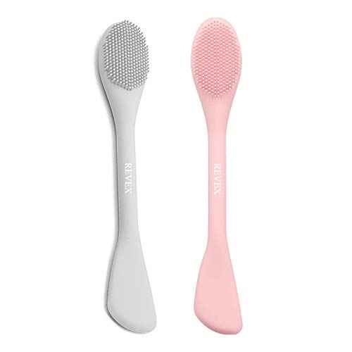 REVEX Silicone Face Mask Applicator,Face Scrubber,Lymphatic Drainage Massager,Pore Cleaning Brush,2Pcs Mask Applicator Tool for Facial Mud,Contour Face Brush for Lymphatic Drainage.(Pink+Gray)