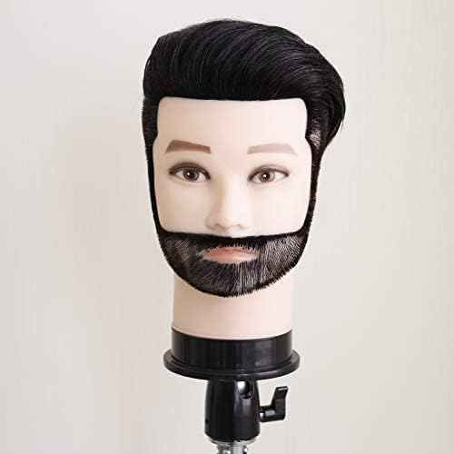 JMHAIR 12" Male Mannequin Head Human Hair styling Training Head Cosmetology Barber Mannequin Head (Brown With Beard)