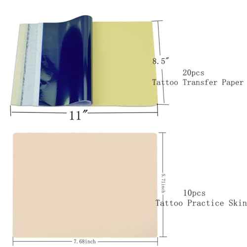 30PCS Tattoo Practice Skin with Transfer Paper Kit Includes 10PCS Tattoo Practice Fake Skin and 20PCS Transfer Stencil Paper for Beginners & Experienced Artists