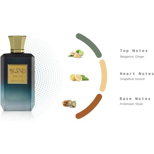 Khadlaj Island Dreams ? Fruity, Floral, Woody, Musky ? Extrait de Parfum Long-Lasting Fragrance for Unisex, 3.4 Ounce