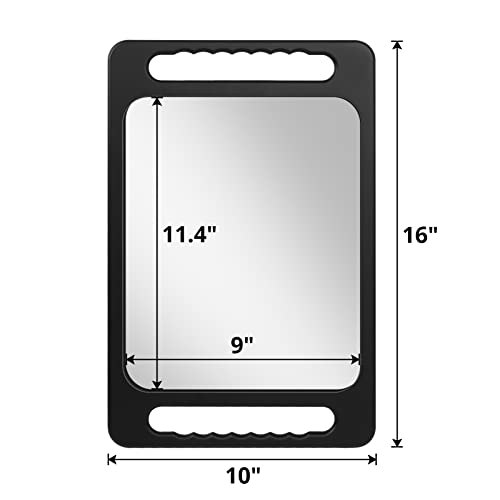 Drop-Proof Hand Mirror with Double Handle, Large Rectangular Hand held Mirror -(16"x10") Largehand Mirrors with Handle for Salons and Beauty Salons, Light Salon Hair Mirror(Black)