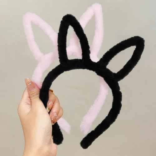 Huachi 2 Packs Bunny Ears Headband Halloween Cute Hollow Rabbit Ear Costume Headbands for Women Girls Party Decoration Adult Kids Head Bands Animals Face Wash Hair Accessories Birthday Gifts
