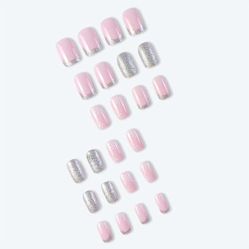 24 Pcs Christmas False Nails Square Snowflake Press on Nails Xmas Square Red Fake nails Acrylic Full Cover Stick on Nails for Women and Girls (M)