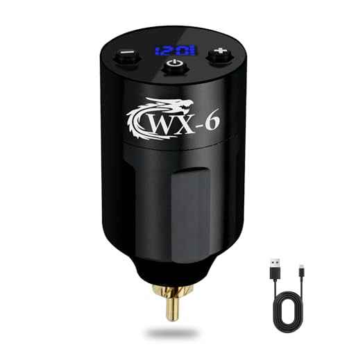Dragoart New WX-6 Tattoo Power Supply 4-12v Tattoo Battery 1,300mAh Rechargeable USB LED Digital Screen, Lightweight for Tattoo Machine Tattoo Pen Wireless Tattoo Gun PMU Machine (RCA,Black)