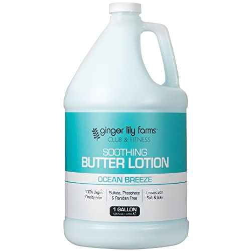 Ginger Lily Farms Club & Fitness Soothing Butter Lotion for Dry Skin, 100% Vegan & Cruelty-Free, Ocean Breeze Scent, 1 Gallon (128 fl oz) Refill