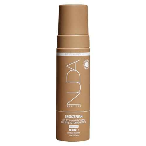 Nuda Self Tanning Mousse | Lightweight Sunless Tanning Lotion | Cruelty Free Body Self Tanner Mousse with Natural Ingredients | Bronzing Lotion at Home (190mL, Dark)