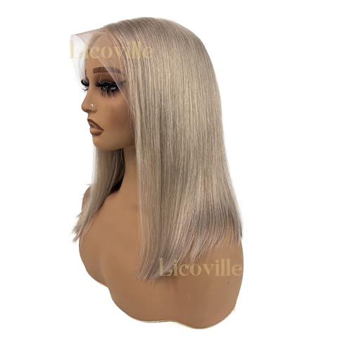 Ash Blonde Bob 13x6 HD Lace Front Wigs Human Hair 180% Density Blonde Bob Wig Human Hair Deep Part 14 Inch Silky Straight Ash Blond Wig for Black Women Pre Plucked Hairline