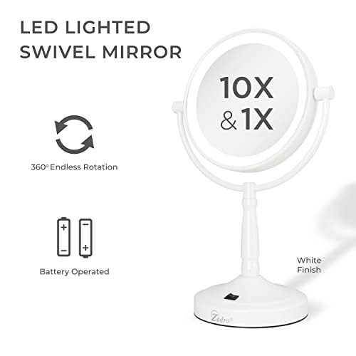 Zadro 9" Round LED Makeup Mirror with Lights and Magnification 5&10X/1X AA Battery Operated Swivel Lighted Makeup Mirror