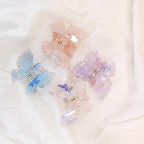 Fantasy Gradient Color Double Layered Butterfly Hair Clips, Medium Acrylic Claw Clips for Thick Thin Hair, Non-Slip Butterfly Jaw Clips, Beautiful Hair Accessories for Girls and Women (Jelly double)
