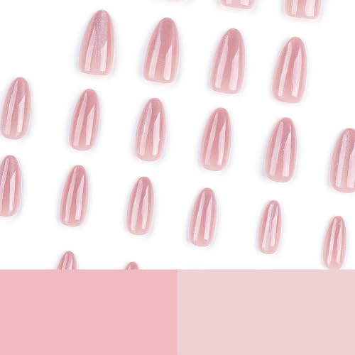 Nails Press on, Nude Pink Girls Fake Nails with Cat's Eye Bright Colors Design, Acrylic Artificial False Nails Press Ons Short Press on Nails For Women
