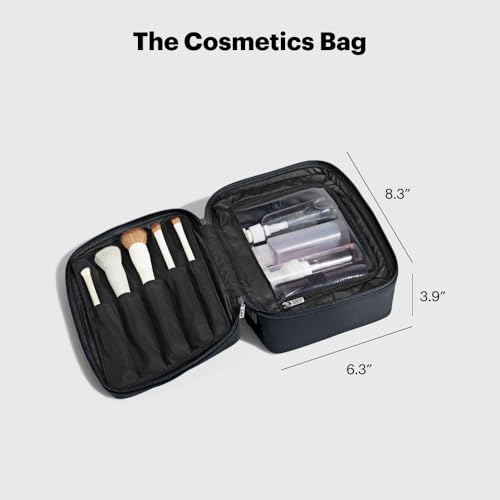 Away Cosmetics Bag, Makeup Bag with Detachable Brush Roll, Waterproof, Clear Zip Pockets, Travel Friendly, Navy Blue