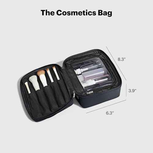 Away Cosmetics Bag, Makeup Bag with Detachable Brush Roll, Waterproof, Clear Zip Pockets, Travel Friendly, Clay Pink