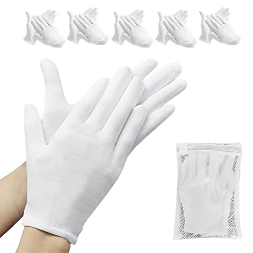 10 Pcs£¨5pairs£© White Cotton Gloves for Dry Hands Moisturizing Gloves Overnight Eczema Gloves Sleep Gloves for Women Cosmetic Jewelry Silver Moisturizing Coin Inspection