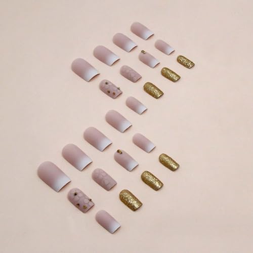 Medium Square False Nails Daisy Press on Nails Gradient Fake Nails Glitter Stick on Nails for Women and Girls 24PCS