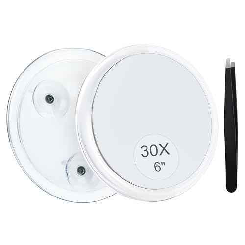 MIYADIVA 30X Magnifying Mirror Suction Cup for Easy Mounting, Use for Makeup Mirror, Travel Stick on Shower Mirror for Plucking Eyebrows 6 Inch