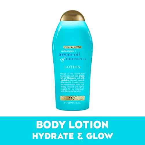 OGX Radiant Glow + Argan Oil of Morocco Extra Hydrating Body Lotion for Dry Skin, Nourishing Creamy Body & Hand Cream for Silky Soft Skin, Paraben-Free, Sulfated-Surfactants Free, 19.5 Ounce