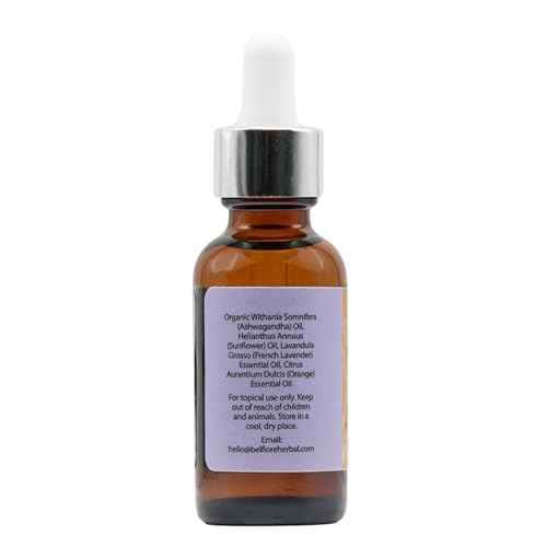 Belfiore Herbal Ashwagandha 100% Pure Natural Organic Oil, Immune Support, Healthy Skin, Collagen Boosting Anti Wrinkle, Vegan non-GMO, 1 ounce