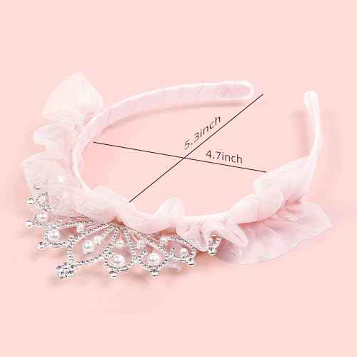 Huachi Princess Tiara Crown Headband Cute Tulle Tiaras Crowns Birthday Headbands for Women Teens Head Bands Party Favor Fairy Costume Hair Accessories (Pink)