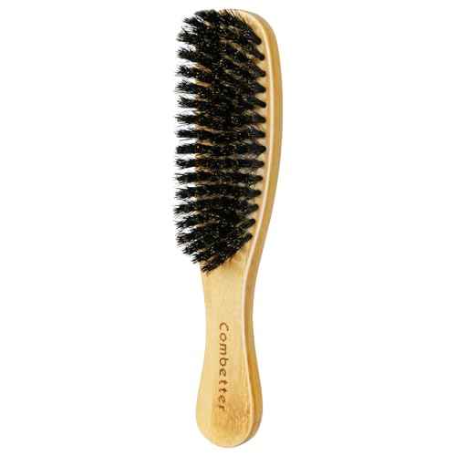 Boar Bristle Slick Back Hair Brush for Smoothing & Styling ? Wide 7-Row Bristles for Sleek Frizz-Free,Ponytails,Buns & Baby Hair ? Wooden Handle Brush for Women & Men ? Suit for Sectioning & Parting