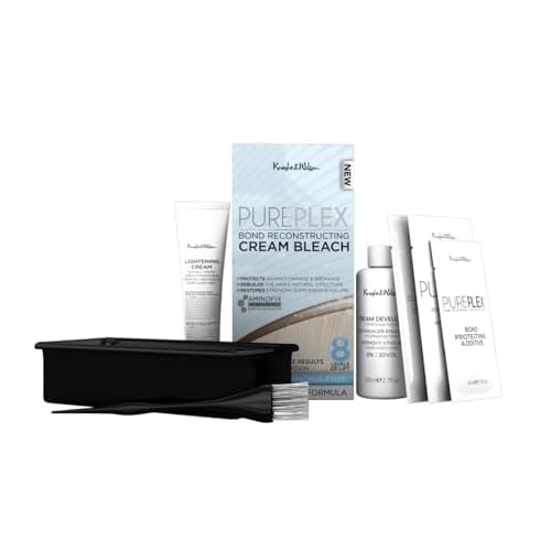 Knight & Wilson PurePlex Cream Hair Bleach. Powder Free. Bond Reconstructing. Up to 8 of Lift, Protects & Repairs during Lightening. Complete bleaching kit with tint bowl and brush. Ammonia Free.