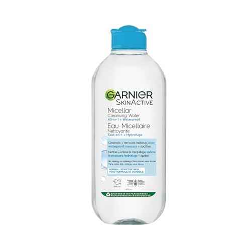Garnier Micellar Water For Waterproof Makeup, Hydrating Facial Cleanser & Makeup Remover, Suitable for Sensitive Skin, Vegan, Cruelty Free, 13.5 Fl Oz (400mL), 1 Count
