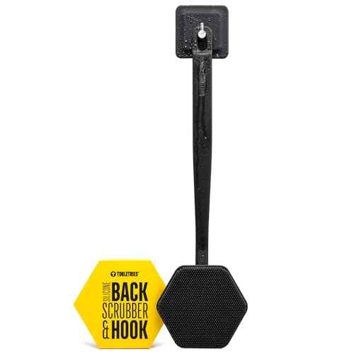 TOOLETRIES Silicone Back Scrubber with Hook - Exfoliating Shower Brush, Back Washer for Men, Durable Back Brush with Long Handle - Long Lasting Bath & Shower Accessories - Charcoal