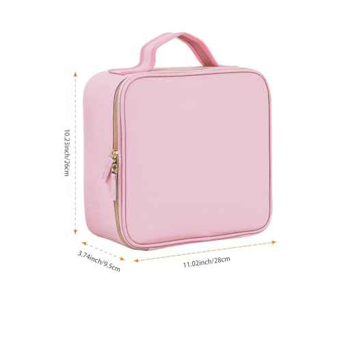 Nail Polish Organizer Case - PU Leather Portable Cosmetic Bag Hold 42 Bottles (15 ml/0.51 floz) with Removable Partition (Pink)