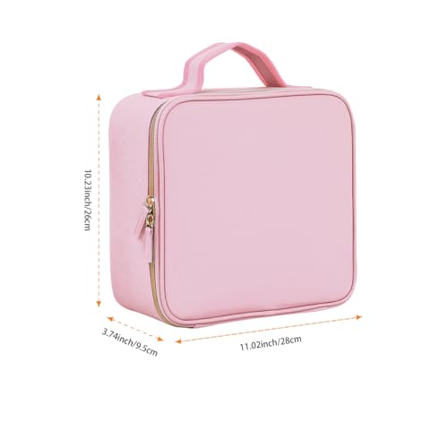 Nail Polish Organizer Case - PU Leather Portable Cosmetic Bag Hold 42 Bottles (15 ml/0.51 floz) with Removable Partition (Pink)