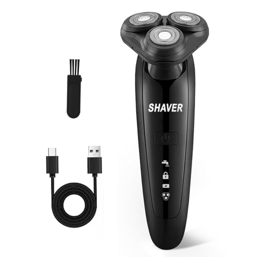 Electric Razor for Men - Rechargeable Shaver 3D Precision Blades with Pop-up Trimmer - Rotary Cordless Shavers Washable Gentle on Sensitive Skin for Beard Sideburn Face with Travel Lock Men Gift