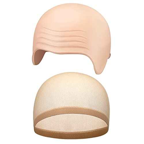 Syhood 2 Pieces Halloween Bald Cap Makeup Latex Bald Head Wig Caps Cosplay Costume for Adults