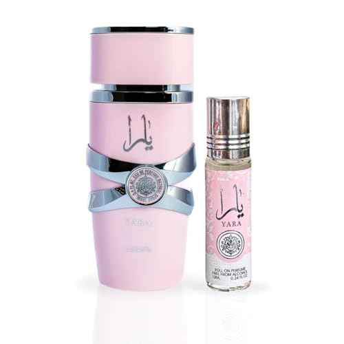 Lattafa Yara 2-piece Fragrance Bundle for Women (3.4 Oz Eau de Parfum Spray + 0.34 Oz Concentrated Perfume Oil)