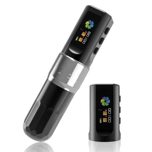 YILONG Wireless Tattoo Machine F3 Rotary Tattoo Pen Machine with 2PCS 2000mAh Batteries 6 Strokes Length Tattoo Battery Pen Coreless Motor LED Digital Display Tattoo Gun for Tattoo Artist (Silver)