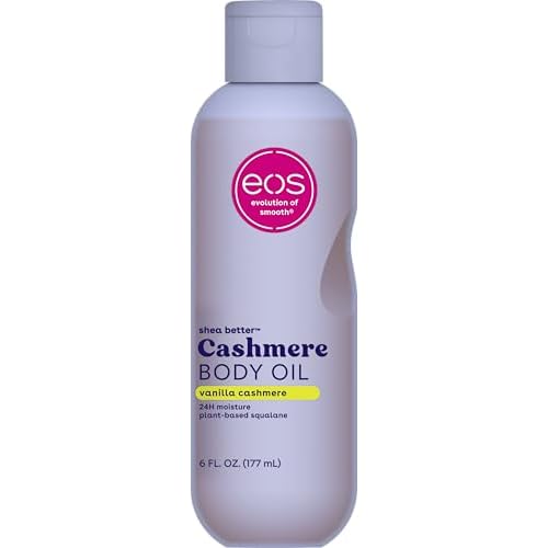 eos Cashmere Body Oil, Vanilla Cashmere, 24 Hour Moisture, Plant-Based Squalane to Soothe, Soften And Smooth Dry Skin, Body Oil, 6 fl oz