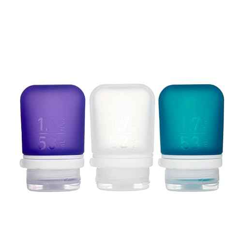 humangear GoToob+ 3-Pack (Small) | Refillable Silicone Travel Bottle | Locking Lid | Food-Safe Material, Clear/Purple/Teal, Small (1.7 fl.oz; 53ml)